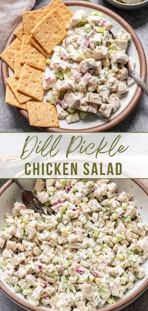 Dill pickle chicken salad Pinterest collage.