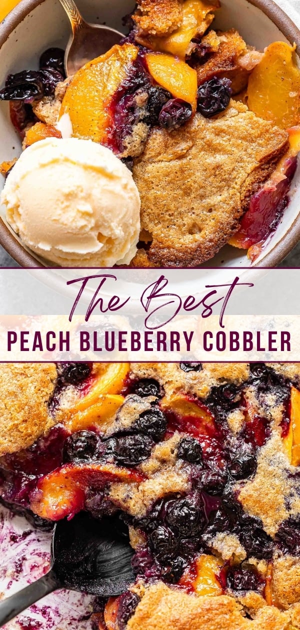 Peach blueberry cobbler Pinterest collage.