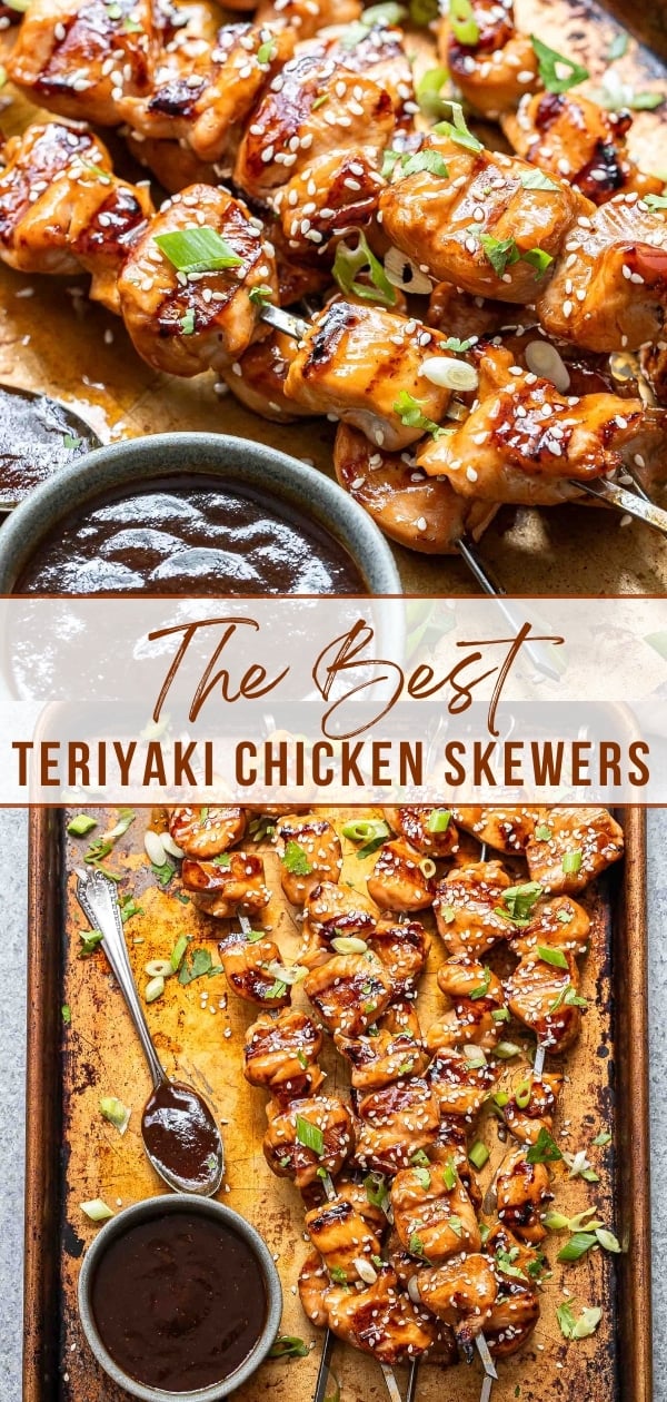 Teriyaki chicken skewers pinterest collage.