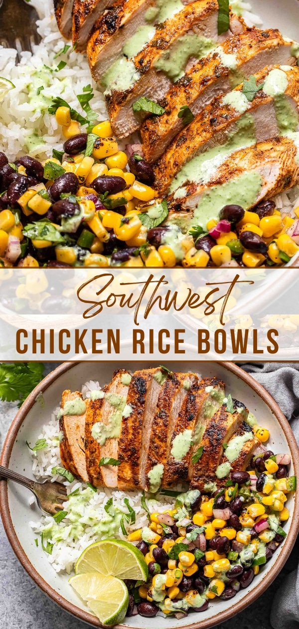 Southwest chicken bowls Pinterest collage.