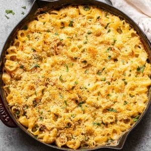 Tuna casserole in a skillet