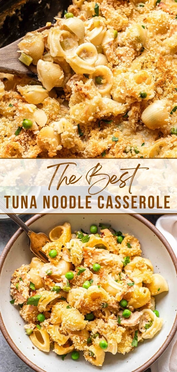 Tuna noodle casserole Pinterest collage.