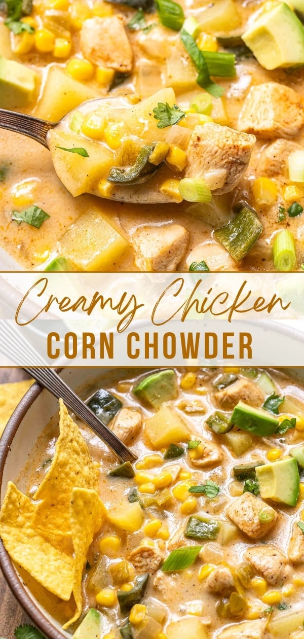 Chicken corn chowder Pinterest collage.