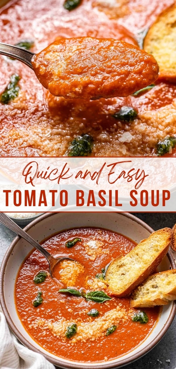 Tomato basil soup pinterest collage.