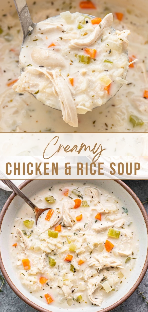 Creamy chicken and rice pinterest collage.