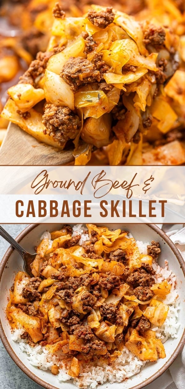 Ground beef cabbage Pinterest collage.