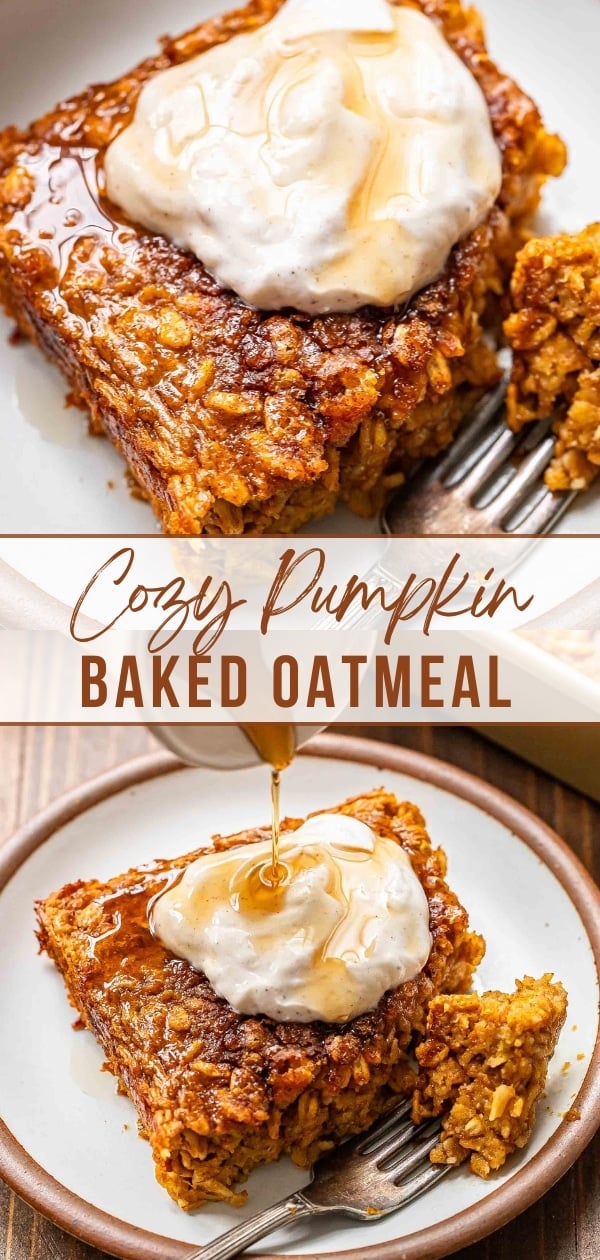 Pumpkin baked oatmeal Pinterest collage.