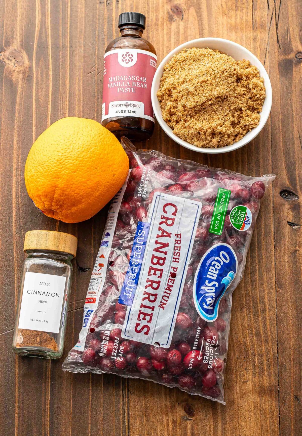 Ingredients used to make cranberry sauce.