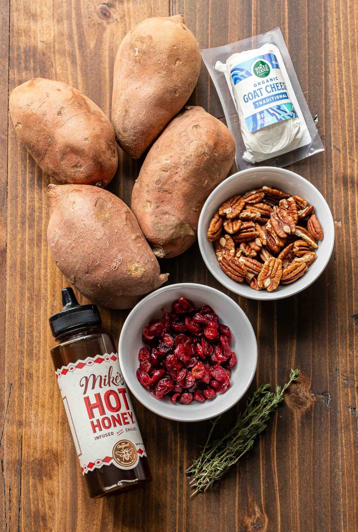Ingredients used to make sweet potatoes with goat cheese.