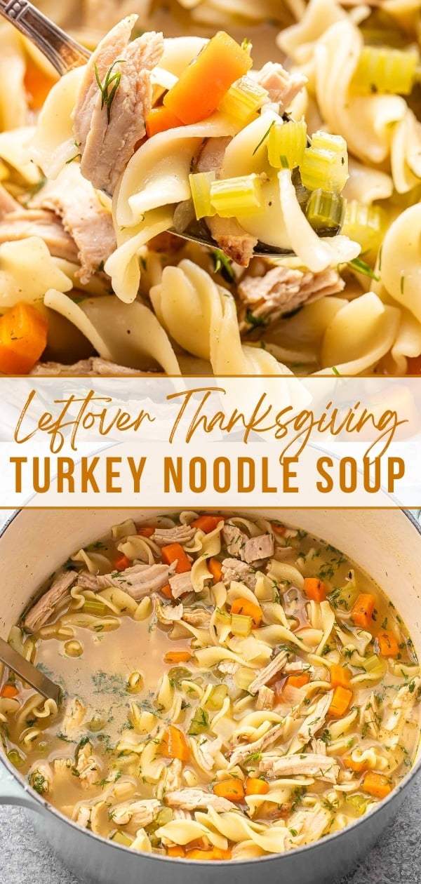 Turkey noodle soup Pinterest collage.