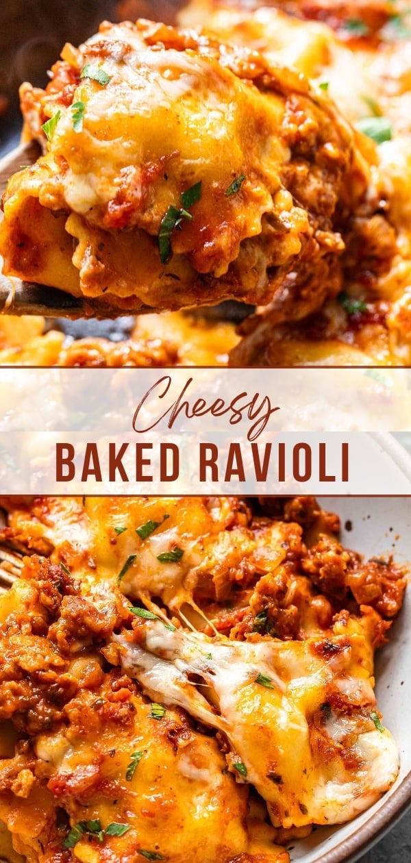Baked ravioli Pinterest collage.