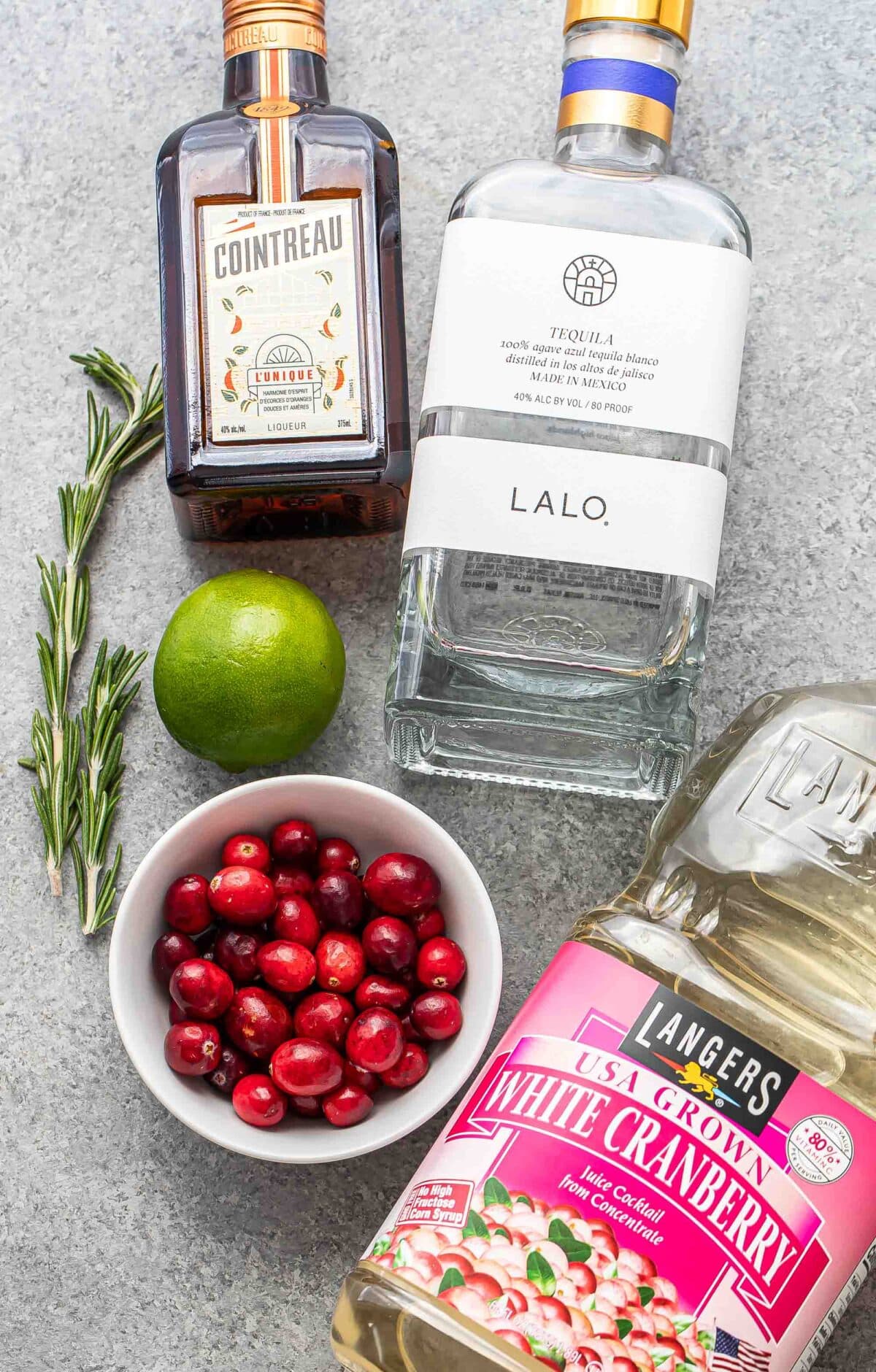 Ingredients used to make christmas margaritas.