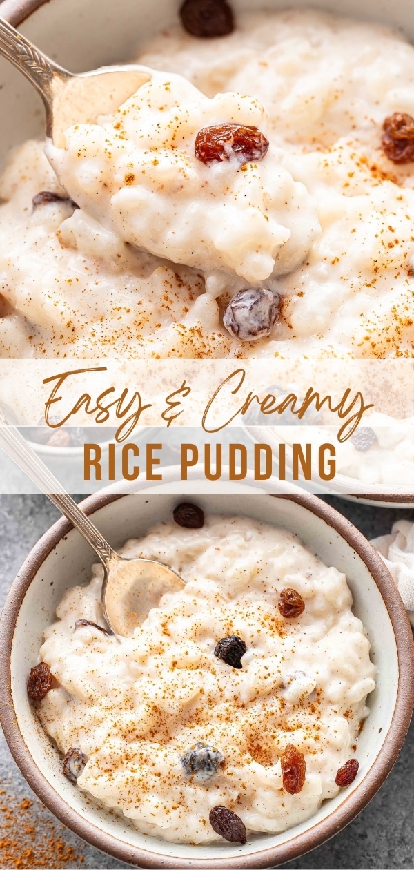 Rice pudding Pinterest collage.