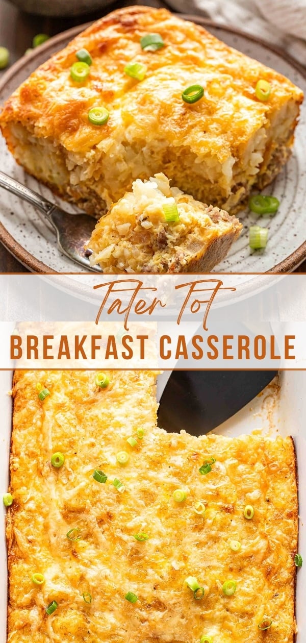Tater tot breakfast casserole Pinterest collage.