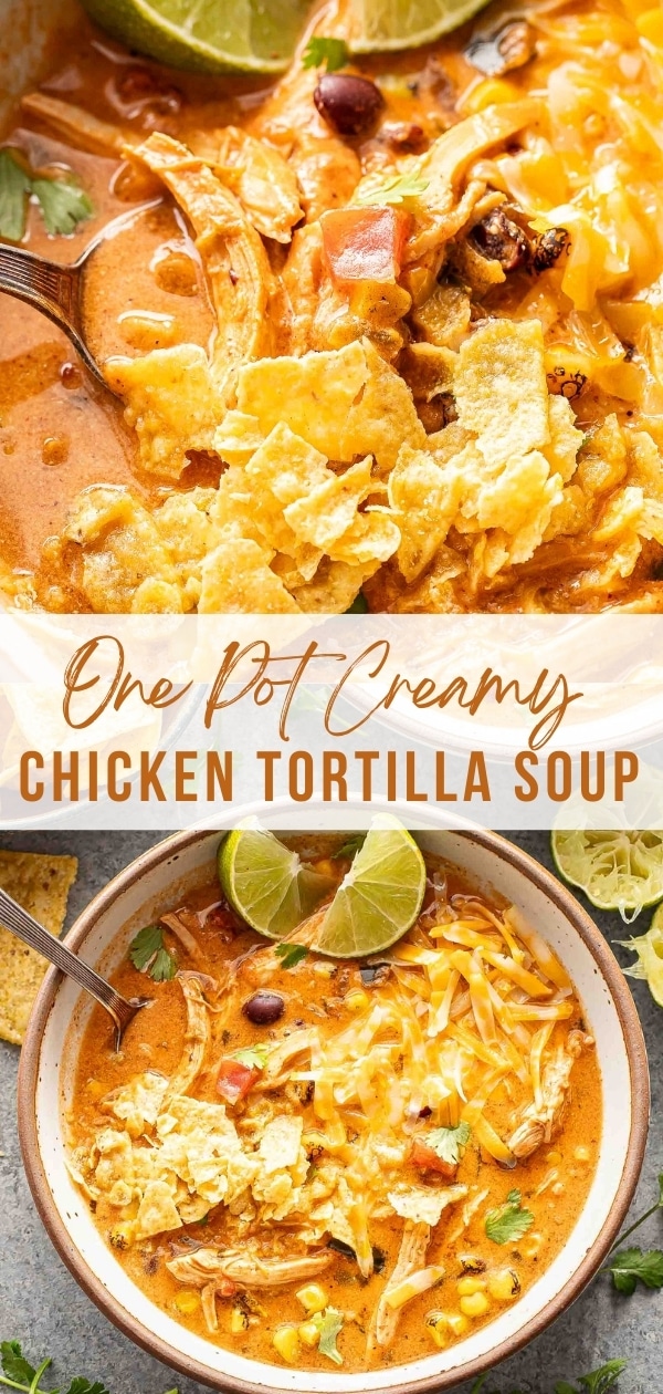 Creamy chicken tortilla soup Pinterest collage.
