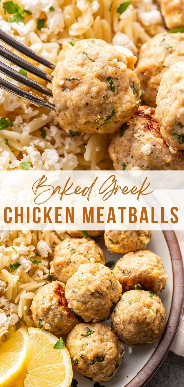 Greek chicken meatballs Pinterest collage.