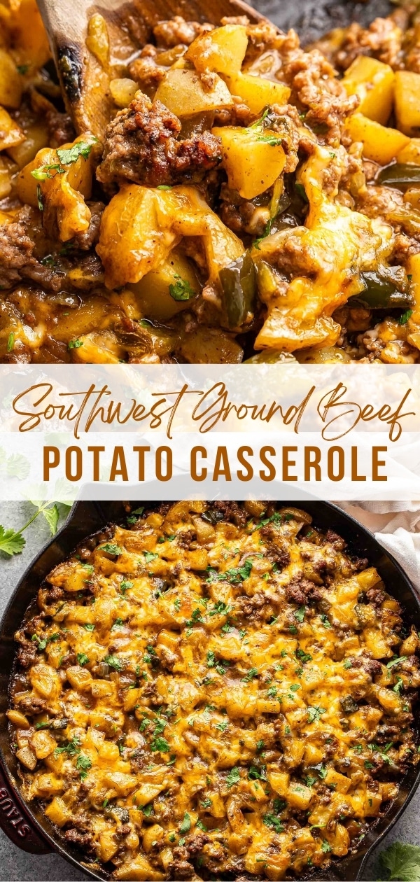 Ground beef potato casserole Pinterest collage.
