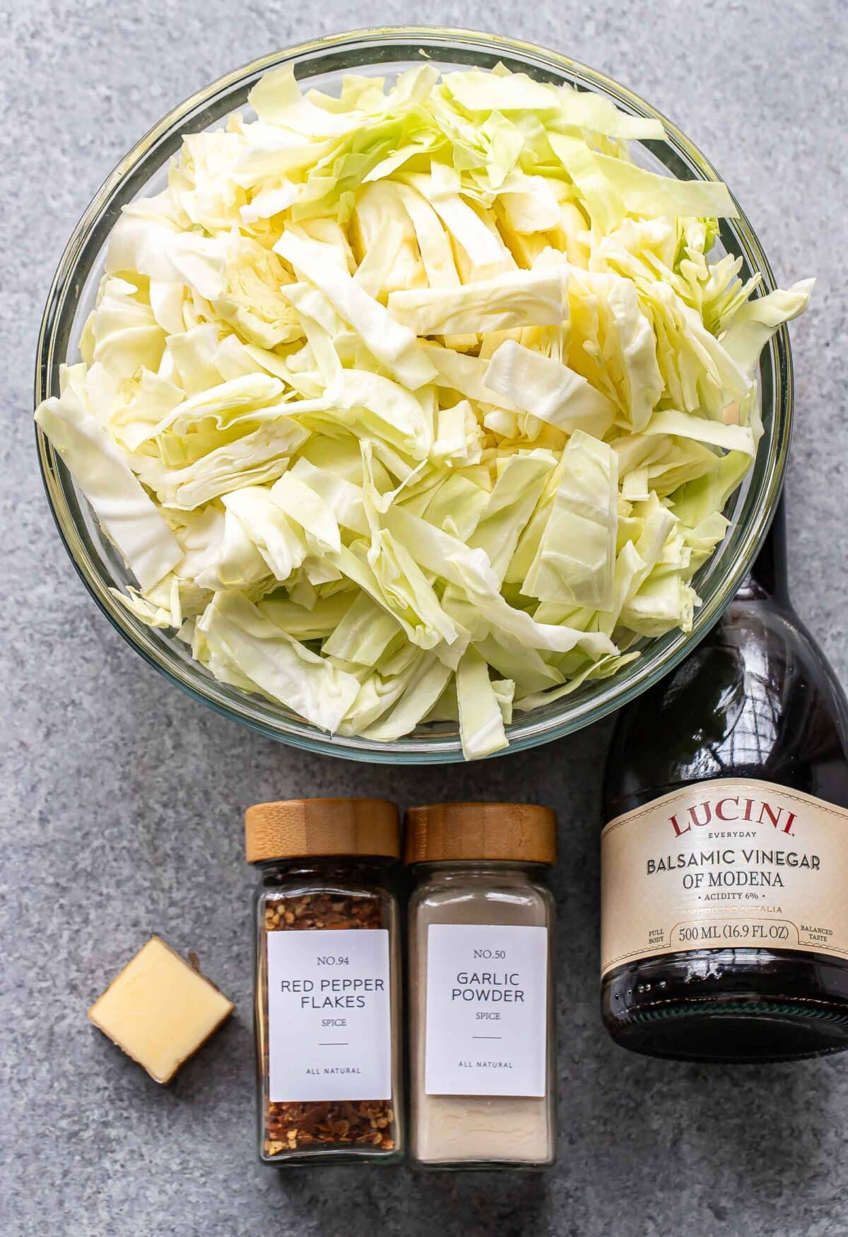 Ingredients used to make sauteed cabbage.