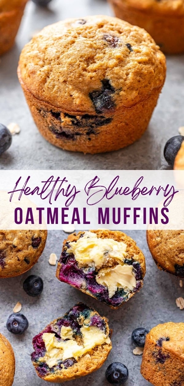 Blueberry oatmeal muffins Pinterest collage.