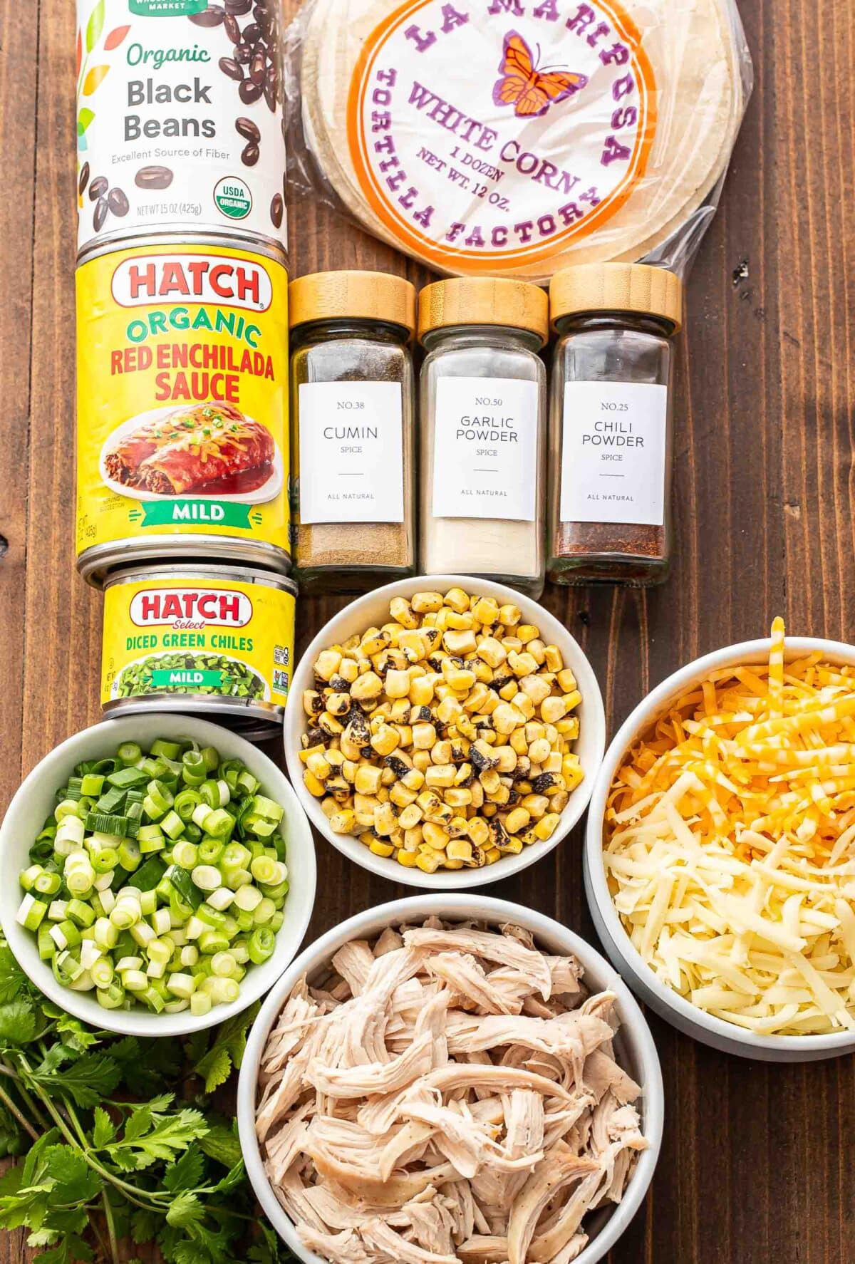 Ingredients used to make chicken enchilada casserole.