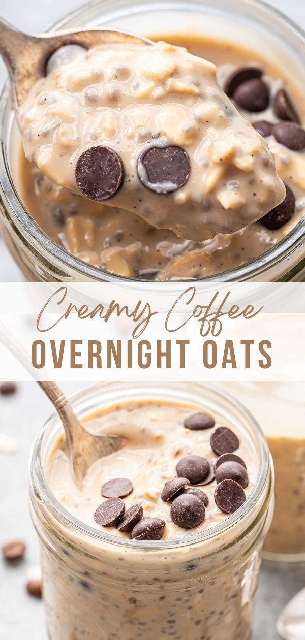 Coffee overnight oats Pinterest collage.