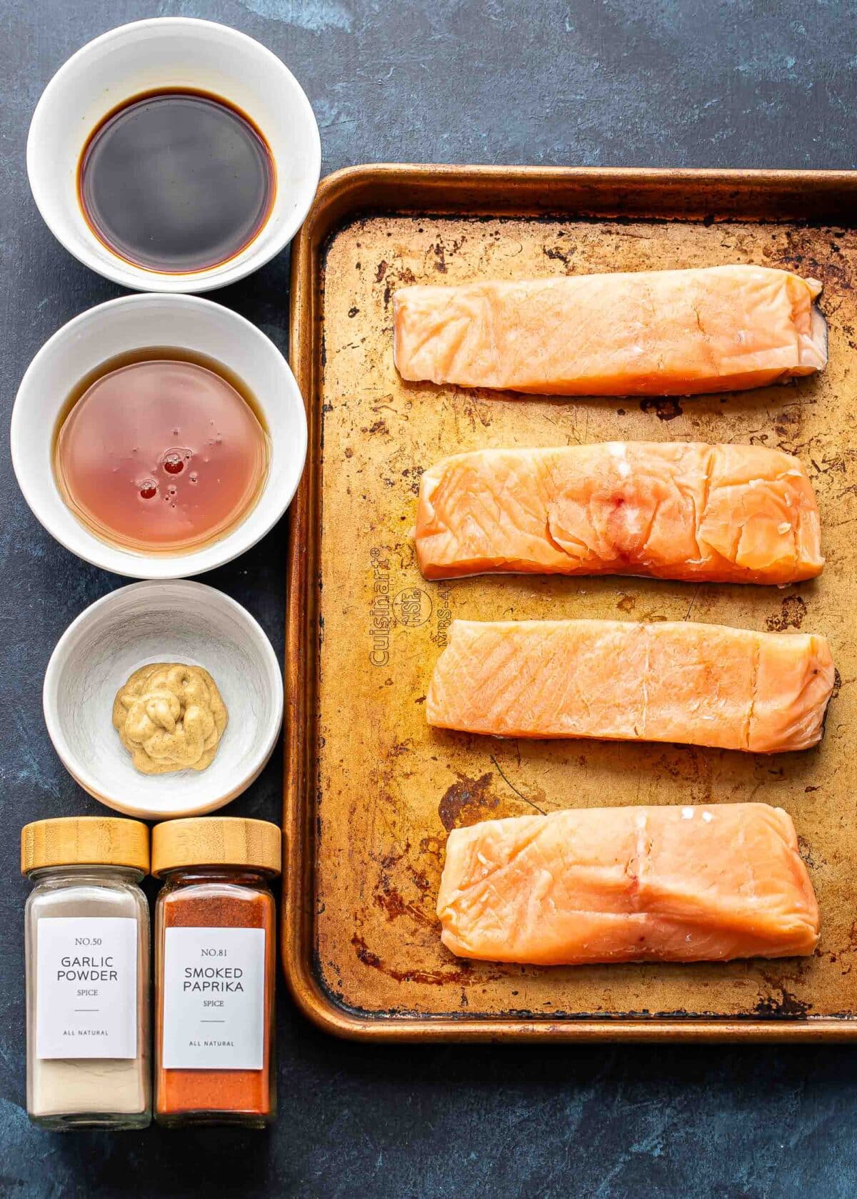 Ingredients used to make maple glazed salmon.