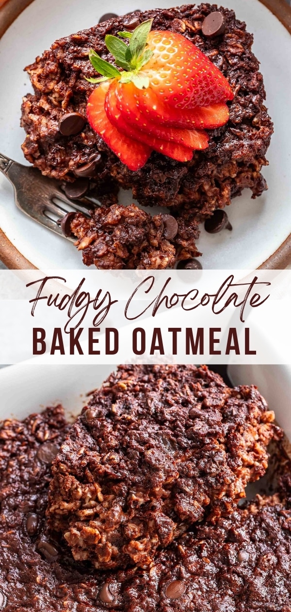 Chocolate baked oatmeal Pinterest collage.