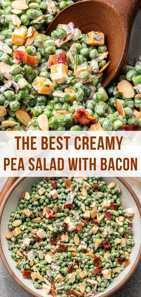 Creamy pea salad Pinterest collage.