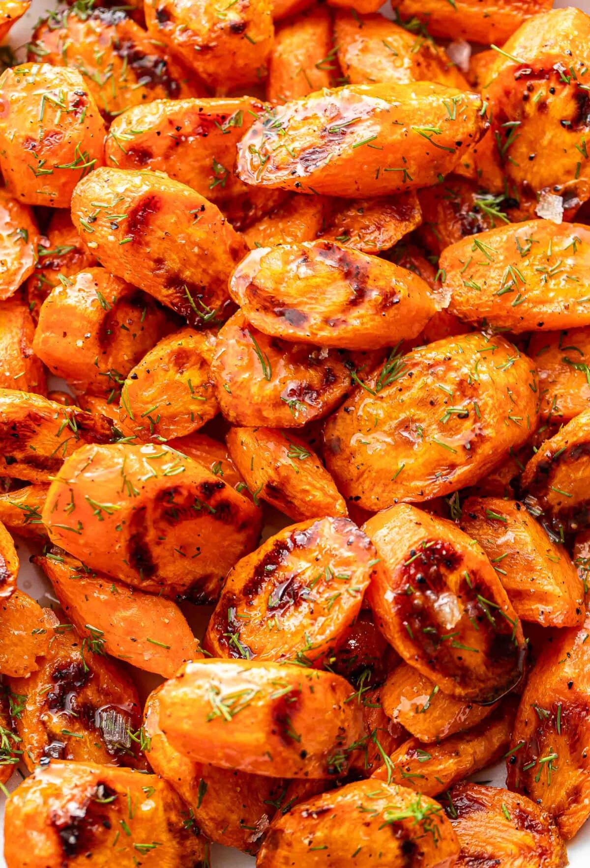 Roasted carrots tossed with honey butter and dill.