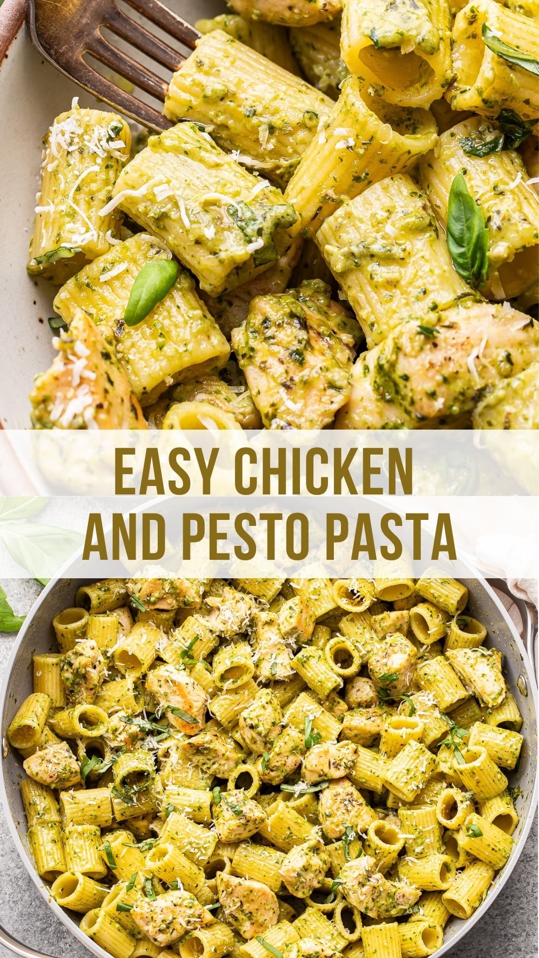 Chicken and pesto pasta Pinterest collage.