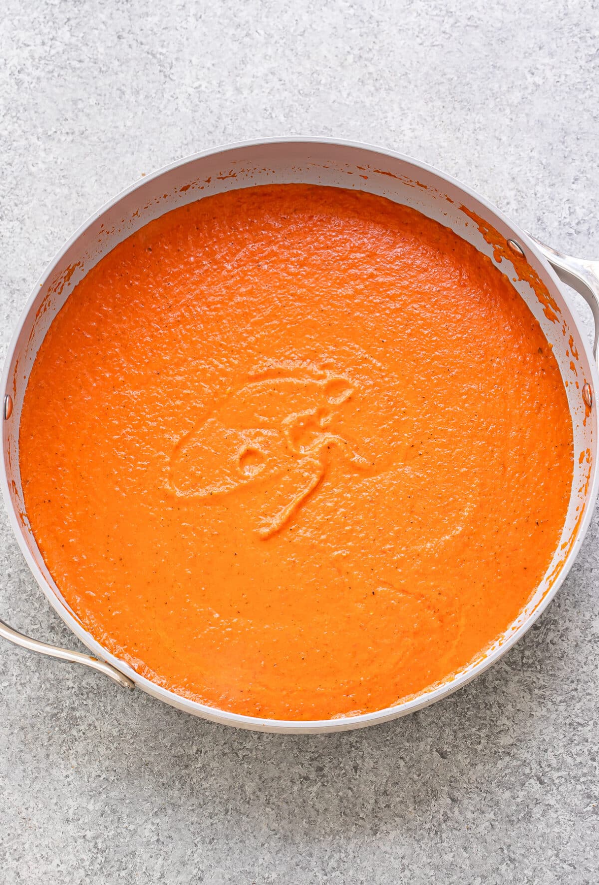Vodka sauce in a skillet.