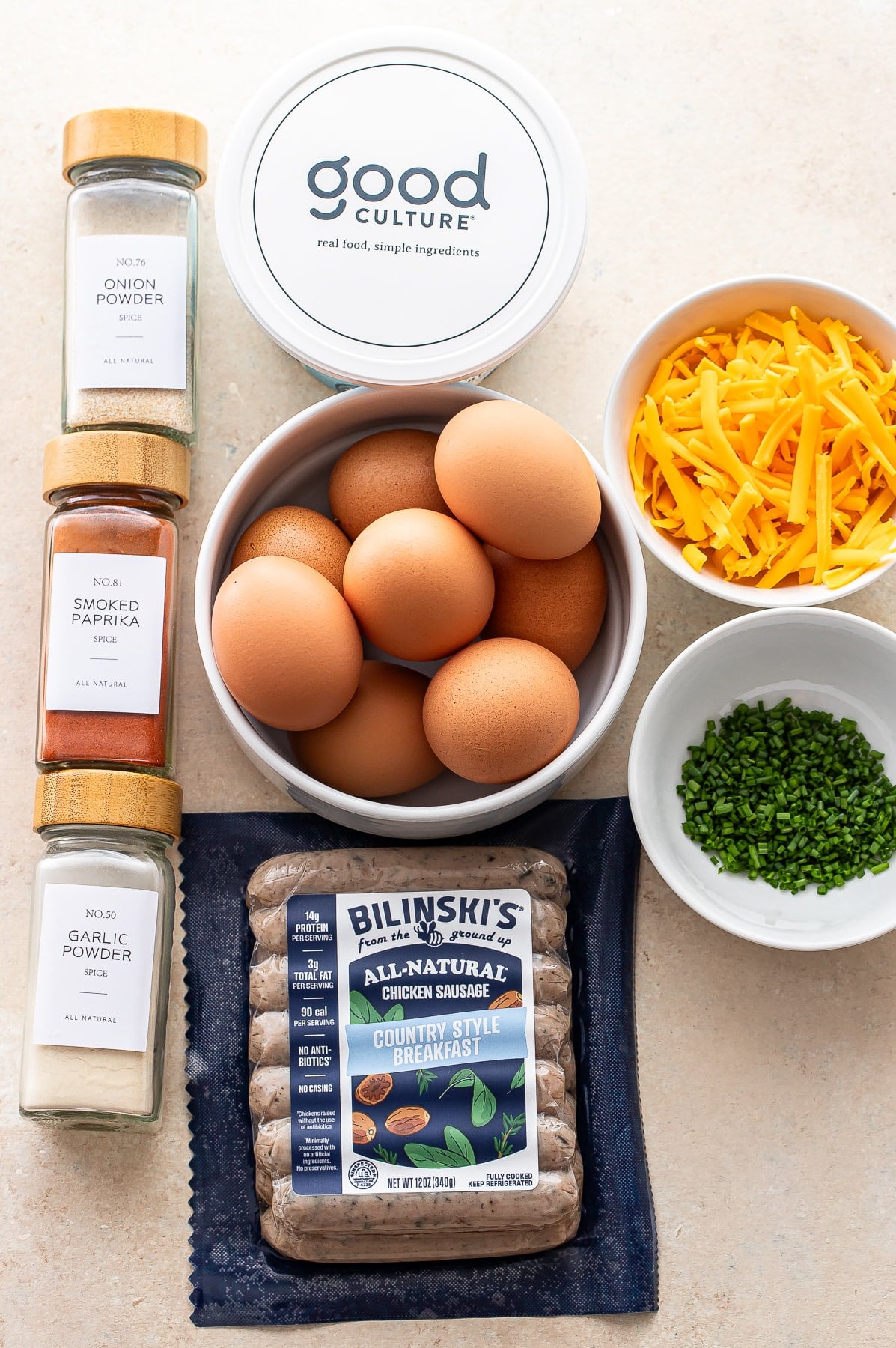 Ingredients used to make cottage cheese egg bites.