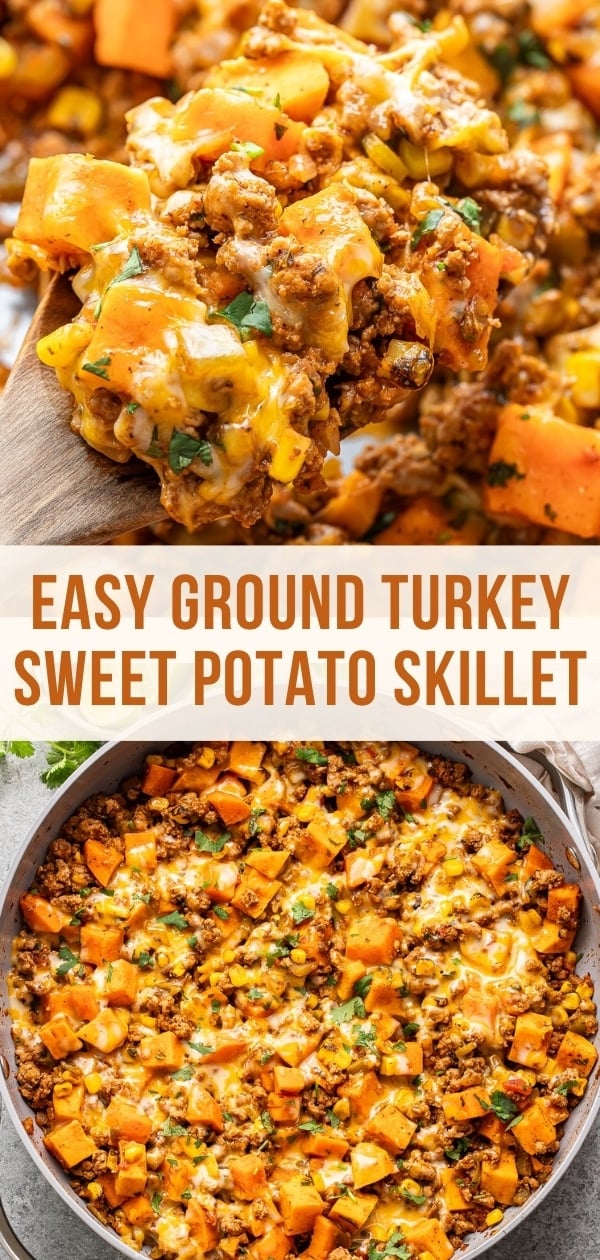 Southwest ground turkey sweet potato skillet Pinterest collage.