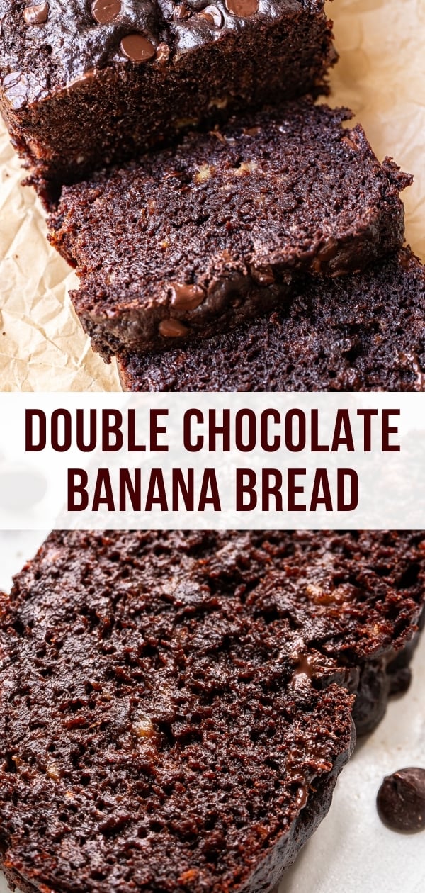 Double chocolate banana bread Pinterest collage.