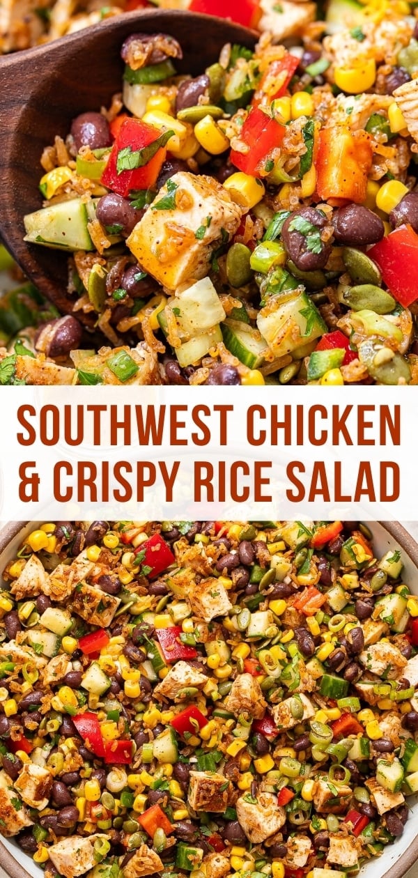 Southwest crispy rice salad Pinterest collage.
